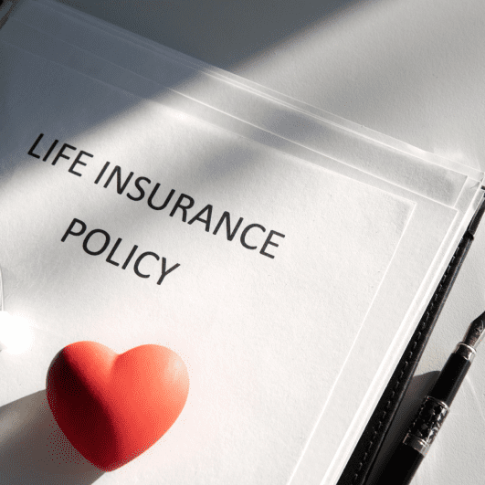 Life insurance documents high angle